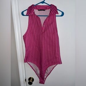 Zara striped bodysuit in pink and white large